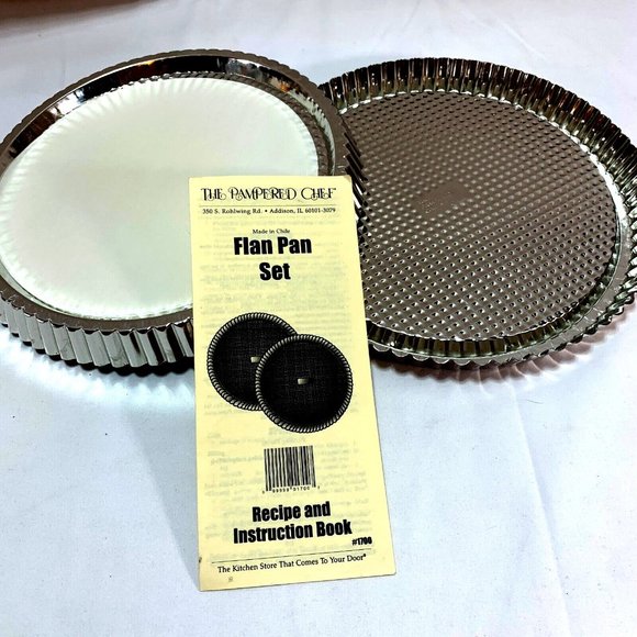 Pampered Chef Kitchen Pampered Chef Flan Pan Set 2 Fluted Pie Tart Baking Pastry Metal Tin